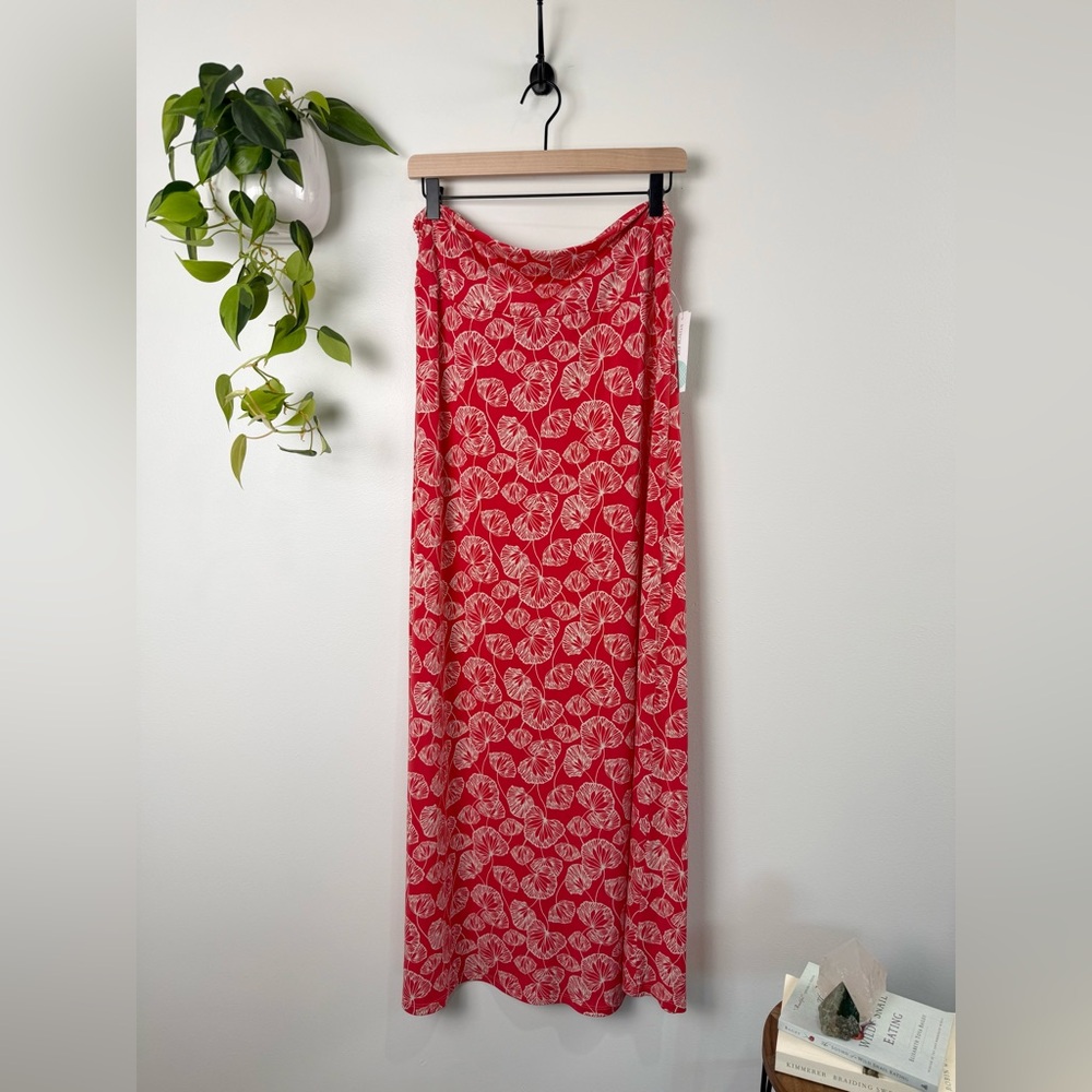 Gilli Coral Floral Maxi Skirt XL Stretch Knit Tropical Summer Beach Boho Long